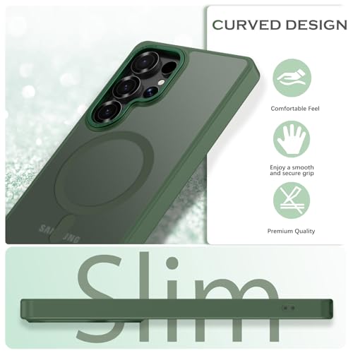 Image of YINLAI for Samsung S25 Ultra Case 6.9-inch,Magnetic Compatible with MagSafe, Slim Matte Anti-Fingerprint, Shockproof Full Body Military Grade Protection for Samsung S25 Ultra Cover, Green