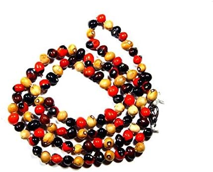 Red, White and Black Gunja Mala, Round Shape, Wood Made, Size Aprox 108 Beads and 40g, Pack of 1 Gunja Mala in Box