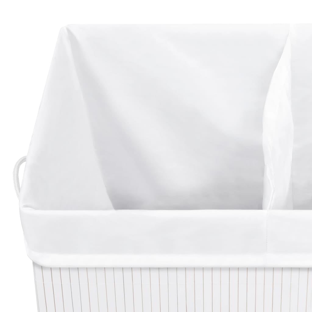 Bambus-Wäschekorb mit 2 Fächern Weiß 100 L, faltbar, mit Griffen, große Wäschetruhe, Wäschesammler, Wäschebox, sortierer, platzsparend, ideal für Badezimmer Schlafzimmer Kinderzimmer