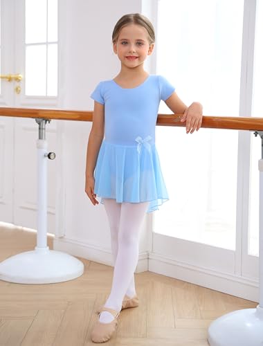Image of MdnMd Girls Toddler Ballet Leotard with Skirted Short Sleeve Dance Gymnastic Ballerina Ballet Outfit Dress