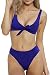 ESONLAR Navy Front Knotted Active Crop Top High Waist Bikini Swimsuit for Women XL