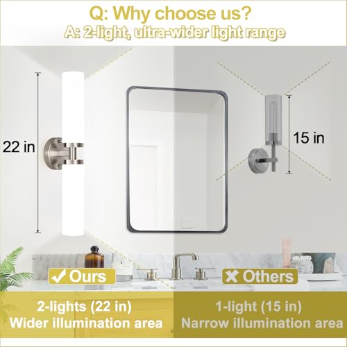 Image of Wall Sconces Set of Two, Brushed Nickel Gold Bathroom Sconces Wall Lighting with Milky White Glass, Hardwired Modern Sconces Wall Decor Set of 2 Bathroom Light Fixtures for Mirror Living Room Bedroom