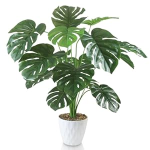 Monstera Kunstpflanzen Groß, 75cm Hoch 18 Zweige Kunstpflanze Splitphilo im Topf Künstliche Pflanzen Plastik Pflanze Deko Modern Wohnzimmer Balkon Schlafzimmer Zimmer Hochzeit Party