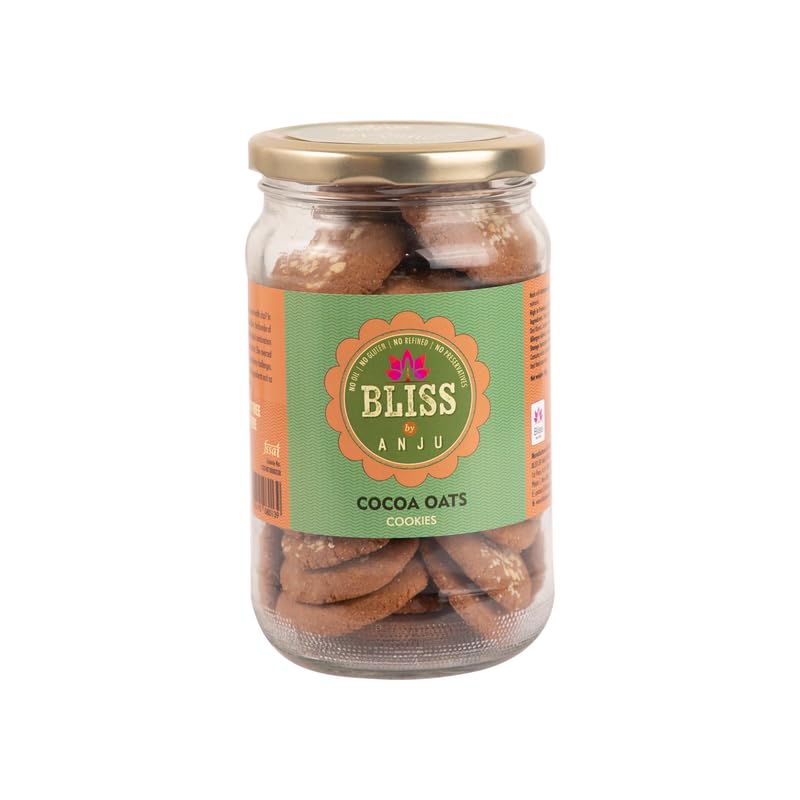 Image of Bliss by Anju Cocoa Oats Cookies 350g | 26.2g Protein per Pack | Made with Oats, Cocoa, Dates & Desi Khand | No Oil, No Dairy, No Preservatives