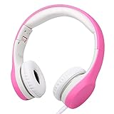 Wired Volume Limited Kids Headphones with Microphone and Music Sharing for Boys Girls Children by Agolds (Pink)