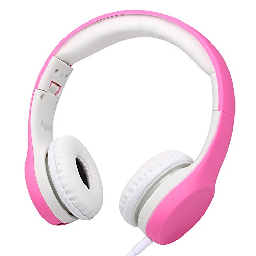Wired Volume Limited Kids Headphones with Microphone and Music Sharing for Boys Girls Children by Agolds (Pink)