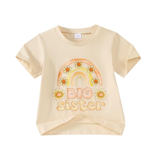 Image of Little Girl Shirts Big Sister Tee Shirt Top Summer Short Sleeve Clothes 2-7 Years
