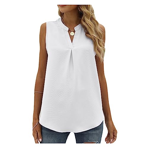 Spring and Summer New Solid Color Chiffon Shirt Loose V-Neck Pullover Sleeveless Top Vest