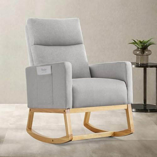 Aunekiv Schaukelstuhl Stillsessel Schaukelsessel, Gepolsterter Stillstuhl mit Holzbeinen & Seitentaschen, Hochlehner Stillen Sessel für Wohnzimmer, Schlafzimmer, Babyzimmer