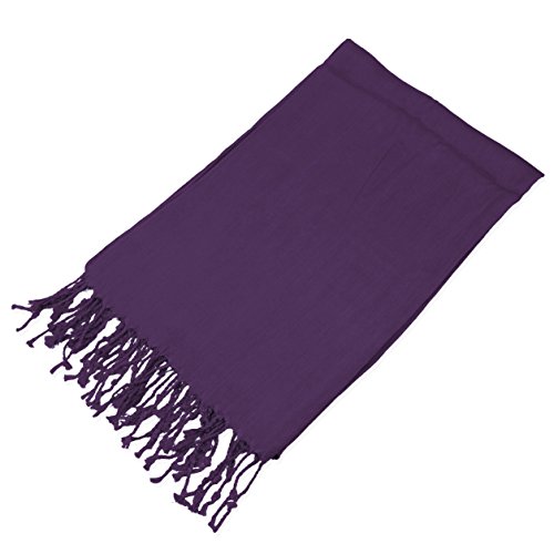 Leisureland Classic Unisex Purple 100% Viscose Solid Color Fringe Scarf 24