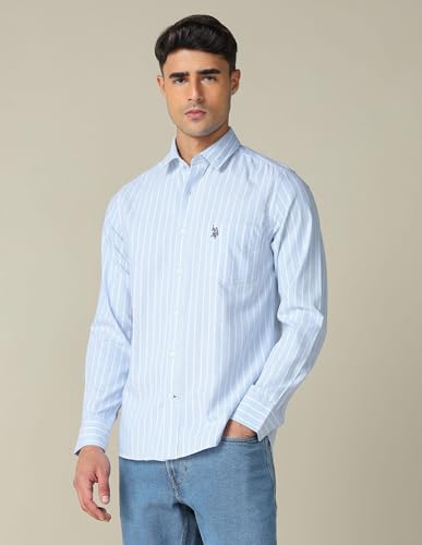 Image of U.S. Polo ASSN. Striped Regular Fit Shirt for Men - 100% Cotton, Breathable & Comfortable, Full Sleeves Casual Shirt for Men