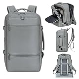 Mochila de Viagem Expansível Aprovada em Avião Bagagem de mão Impermeável Compartimento P/Notebook Laptop Porta de Carregamento USB (CINZA)