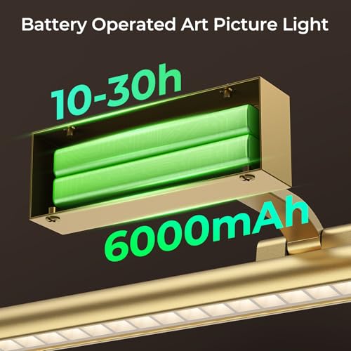 Image of Wireless Picture Lights for Wall, Battery Operated Wall Light for Painting Rechargeable CCT Rotatable Art Gallery Light with Remote Dimmable Timer for Artwork Frame Display Dartboard