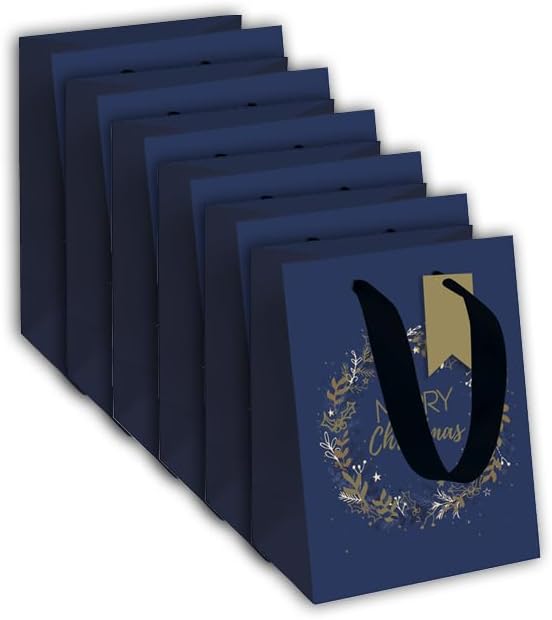 Eurowrap Clairefontaine X-29133-9Cpack Excellia Gift Bags Pack of 6 Fragrance Size 12.7 x 9 x 20.3 cm 210 g Gold Feathers on Blue Background Gift Packaging