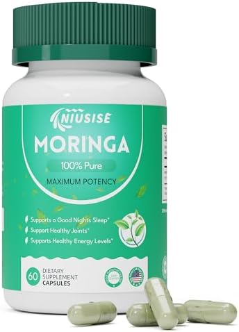 Moringa Powder Capsules, Organic Supplement 800mg Green Superfood from Moringa Leaf, Super Supplement Supports for Energy, Gut & Skin Health, Essential Vitamins, Vegan – 60 Capsules