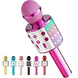 Wireless Bluetooth Karaoke Microphone for Kids,Singing Microphone with LED Lights Karaoke Machine Po
