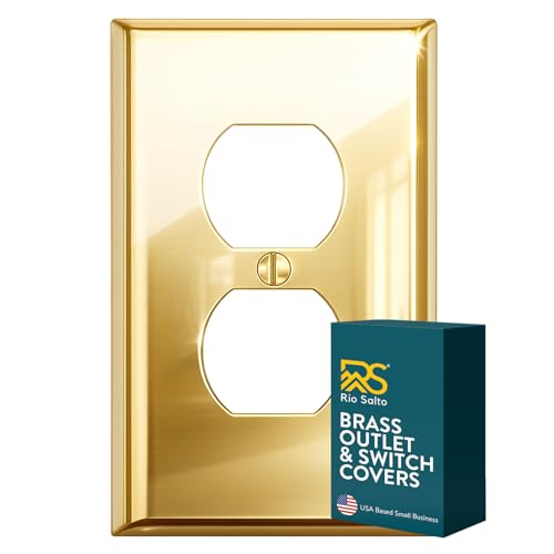 Rio Salto MIDSIZE BRASS Duplex Outlet Covers High Polished Gold Wall Plates Receptacle Outlet Cover — Signature Collection, 4.94" X 3.13" by Rio Salto - Used condition - US$12.81