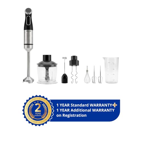 Image of iBELL AEROMIX500PRO 6-in-1 Hand Blender, 1200W, Adjustable Speed Control, Turbo Function, Stainless Steel Immersion Blender with Chopper, Whisk, Dough Hooks, Milk Frother & 700ml Beaker (Black)
