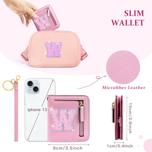 Image of COSHAYSOO Initial Wallet RFID Small Bifold Slim Letter Wallet for Women Teenager Girls Travel Daily Necessities Credit Cards Money Cash Coin Organizer, Pink, Compact, W
