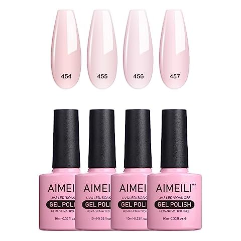 AIMEILI Transparent Milky White Nude Gel Nail Polish Soak Off U V LED Hema Free Gel Nail Lacquer Salon DIY Set Of 4pcs X 10ml - Kit Set 20 Cover