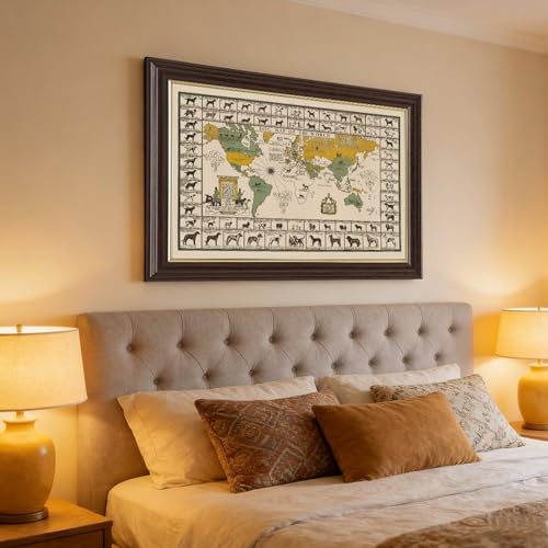 Carte du monde 1935 édition d'art sur toile canvas avec cadre en bois