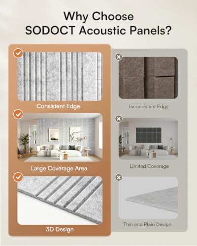 Image of SODOCT 6 Pack Large Acoustic Panels, 47.2 inch X 23.6 inch X 0.4 inch Sound Proof Panels for Walls, Decorative Wall Panels for Home Studio & Office, Gray