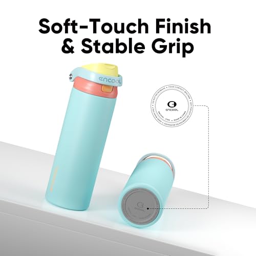 Image of ENCOOL Leakproof Insulated Water Bottle with Straw Dual-Sip Water Bottle Bag-Safe Design for Work, Commute & Gym - Keeps Drinks Cold All Day, 32 oz, Orange-Reef Blue