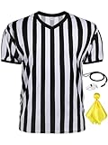 FancyFun 3 Pcs Referee Shirt Costume, Referee Costume Women Men V-Neck Ref Umpire Shirt for Soccer Football Player 2XL