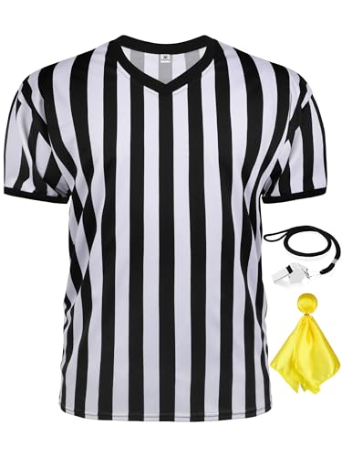 FancyFun 3 Pcs Referee Shirt Costume, Referee Costume Women Men V-Neck Ref Umpire Shirt for Soccer...