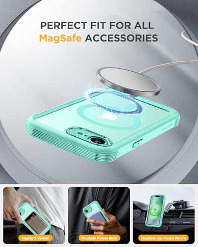 Image of Miracase for iPhone 17e Case & iPhone 16e Case, Full-Body Phone with Built-in Glass Screen Protector, [Magnetic with MagSafe] Military Drop Proof 17 E / 16 E Cover Bumper, Mint Green
