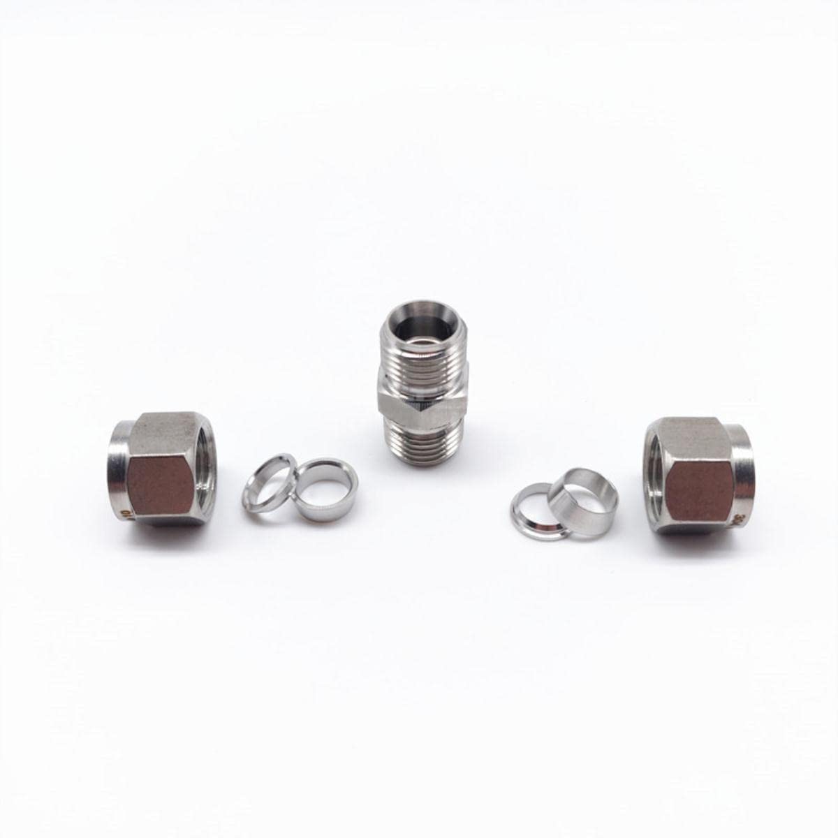 Accesorio de virola Doble de Acero Inoxidable 304 Tubo de 6 mm 8 mm 10 mm 12 mm a 1/8 quot; 1/4" 3/8" 1/2" Tubo OD de Junta Recta Hexagonal de 25,4 mm