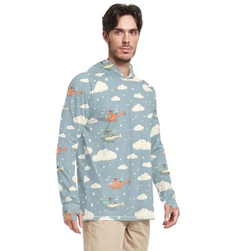 Helicopter Stars Cloud Silver Mens Sun Shirts Protection Long Sleeve Cooling Hoodies Swim Shirt UPF 50+ S2