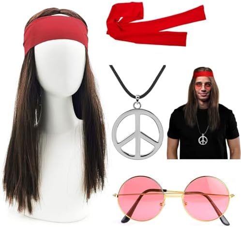 Kinwers Deguisement Disco Homme,4 Pièces Perruque Accessoire Annee 80 Blonde Fausse Barbe Mulet Deguisement Carnaval Adultes Kinwers Deguisement Disco Homme,4 Pièces Perruque Accessoire Annee 80 Blonde Fausse Barbe Mulet Deguisement Carnaval Adultes