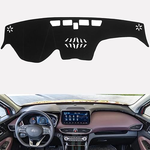 KEYOOG Dashboard Cover Dash Mat Fit for Hy-undai Santa Fe 2023-2019 (Without HUD Models),Car Dash Board Mat Anti-Glare Carpet,Non-Slip Pad Sunshield Protector (Black)
