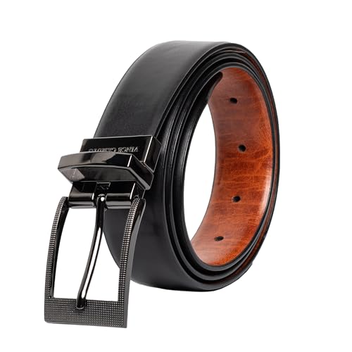 Vince Camuto Belts Men | Reversible Black Belt to Tan with a Gun Metal Belt Buckle | Bonded Leather | Reversible Belt