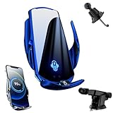 Be Oshare 車スマホホルダー 車載携帯ホルダー 15W ワイヤレス充電 カーチャージャプレゼント バッテリー付き エンジン切っても使用可能 自動開閉 正面＆背面タッチセンサー 360度回転 片手操作 全携帯機種適用 エアコン送風口装着 悪路でも安定 国際Qi認証 日本販売店 日本語サポート 日本語説明書付き (ブルー)
