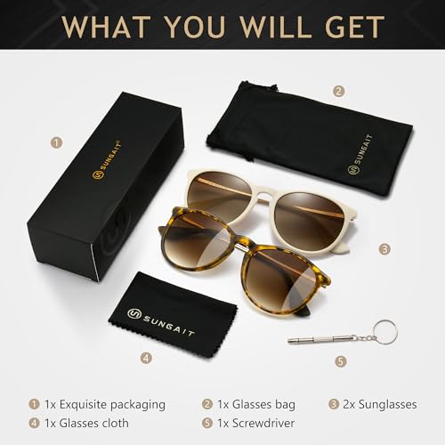 Image of SUNGAIT Vintage Round Sunglasses for Women Classic Retro Designer Style