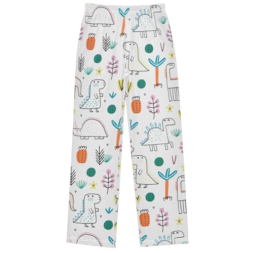 Boy's Pants Cute Cartoon Dinosaur Childish Jogger Pants Elastic Waist Long Bottoms Trousers with Pockets 6-14 Years
