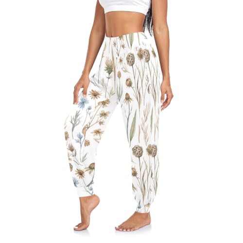 Pantalon de yoga à motif fleurs sauvages aquarelle pour femmes, pantalon de yoga hippie, sarouel, taille haute, pantalon de survêtement de danse, Aquarelle...