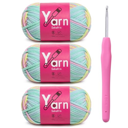 Image of Crochet Yarn 150g /163.5yds Cotton Yarn for Crocheting - Crochet Knitting Yarns for Beginners with Easy-to-See Stitches - Yarn for Crocheting - Parfait Chunky Yarns -Cotton-Nylon Blend (A3)