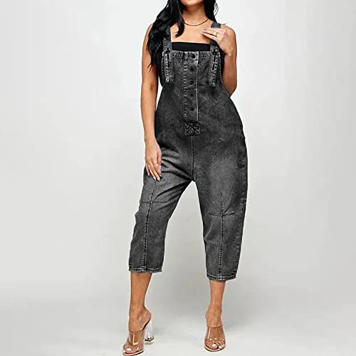 Pantalones vaqueros con peto para mujer rectos de pierna ancha 6