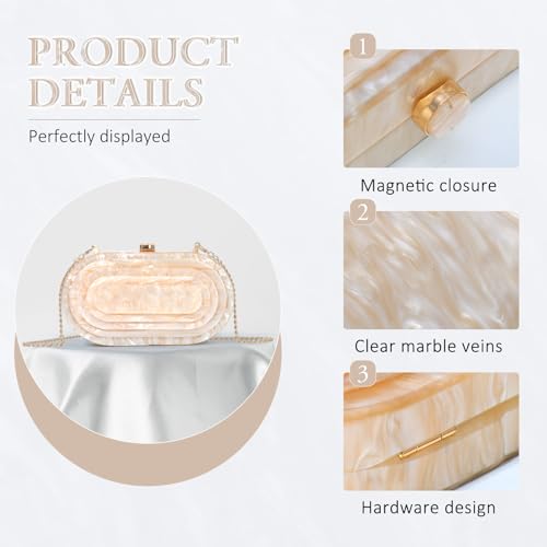 Image of Fecialy Acrylic Evening Clutch Bag for Women Shell Shape Handbags Marbling Purse Formal Party Bridal Wedding Crossbody Bag