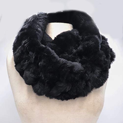 surell Rex Rabbit Long Chain Neck Loop Scarf - Wedding Wraps and Shawls for Women - Bridal Fur Stole (Black)2