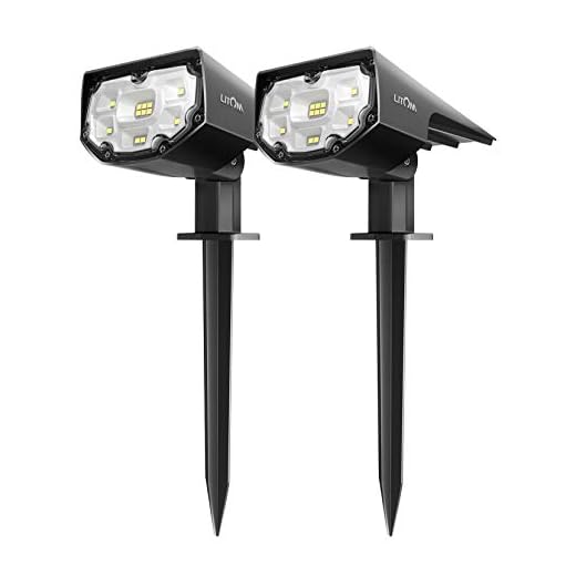 LITOM 12 LEDs Solar Landscape Spotlights, IP67 Waterproof Solar Powered Wall Lights 2-in-1 Wireless Outdoor Solar Landscaping Lights for Yard Garden Driveway Porch Walkway Pool Patio 2 Pack Cold White
