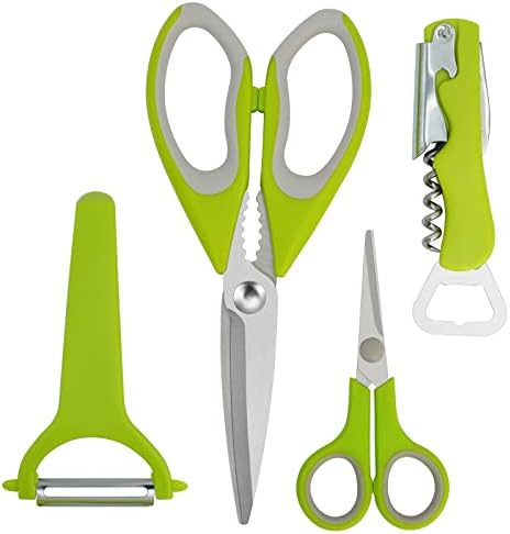 CCR Kitchen Scissors Set,Kitchen Shears Soft Grip Comfortable Handle,Sharp Scissors,Poultry Shears,Shrimp Scissors,Wine Bottle Opener 2 in 1,Peeler,Kitchen Peelers Set 4