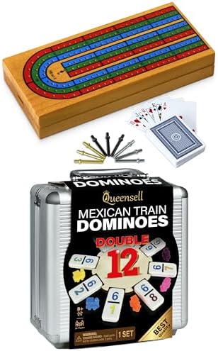 Queensell Mexican Train Dominoes Set with Numbers + Cribbage Board Game Set with Storage image 4