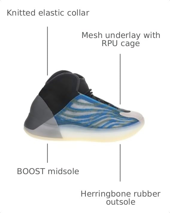 Image of adidas Yeezy Quantum Lace-Up Sneakers- Knitted Elastic Collar, Mesh Upper with RPU Cage, Boost Cushioning - Yeezy Shoes