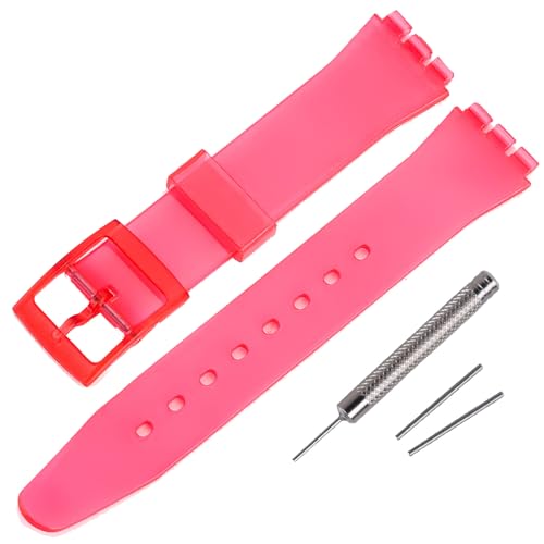 Rihahisy Silicone Rubber Watch Strap/Watch Band Replacement for Swatch (17mm, Clear Red)