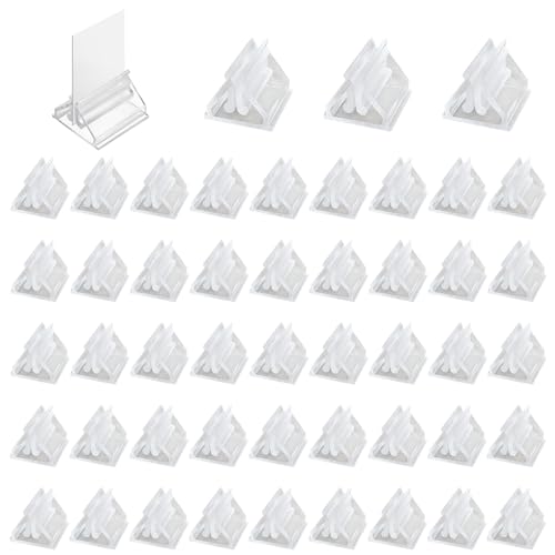EUPSIIU 48-Piece Clear Name Card Stands - Acrylic Mini Sign Display Holders for Cards, Photos, Pictures