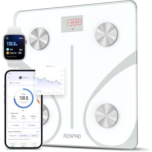 RENPHO Body Fat Scale, Smart Scale for Body Weight, BMI Digital Bathroom Weight Scale, Body Measurements with Smartphone App sync with Bluetooth, 400